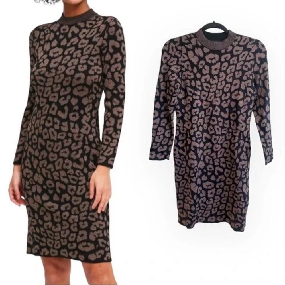 Banana Republic Black and Brown Leopard Print Midi Dress